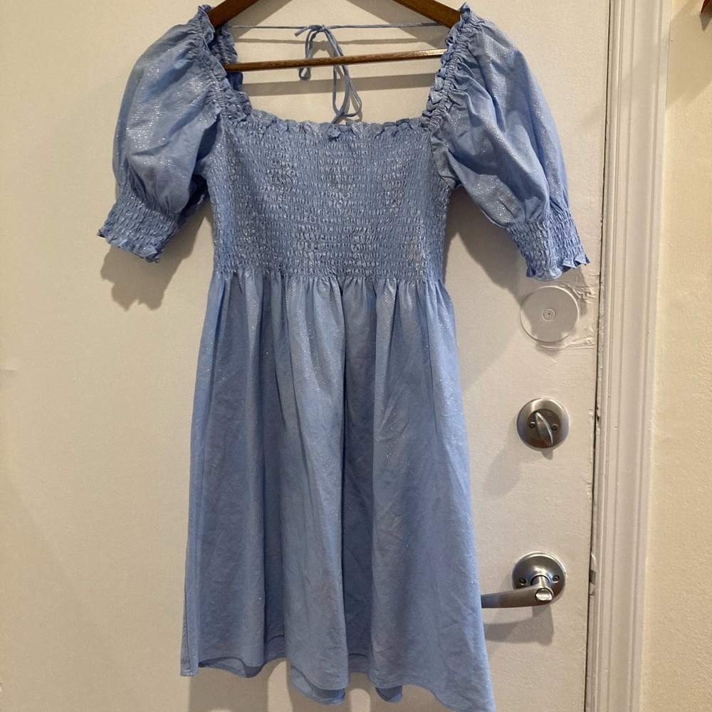 Hill House Athena Nap Dress light blue glitter size XS
